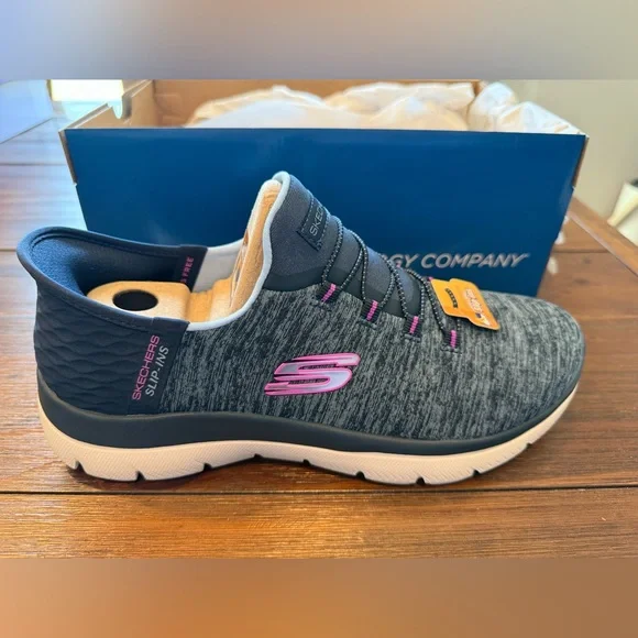 Skechers Women's Navy and Purple Slip-in Sneakers - Picture 2 of 4